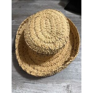 Vintage Toucan Collection Straw Boater Hat Natural Tan Woven Flat Top Summer Hat